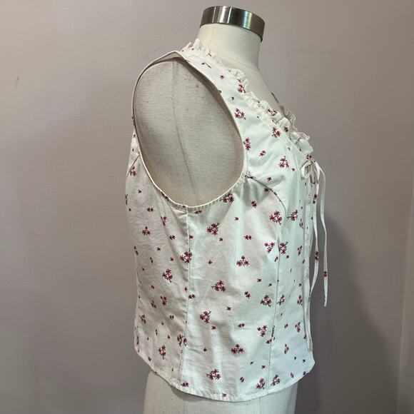 Levis White Floral Button Front Tank Top Cottagecore Size L - Picture 4 of 8